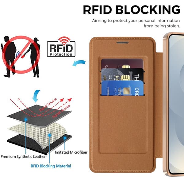 Mobilskal för Samsung Galaxy S26 Magnetiskt Konstläder RFID - Brun