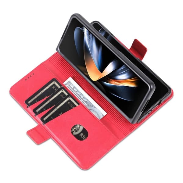AZNS Samsung Galaxy Z Fold4 Plånboksfodral Konstläder - Röd