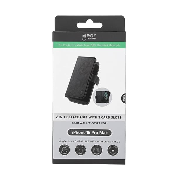 GEAR iPhone 16 Pro Max Plånboksfodral MagSafe 2-i-1 - Svart Black