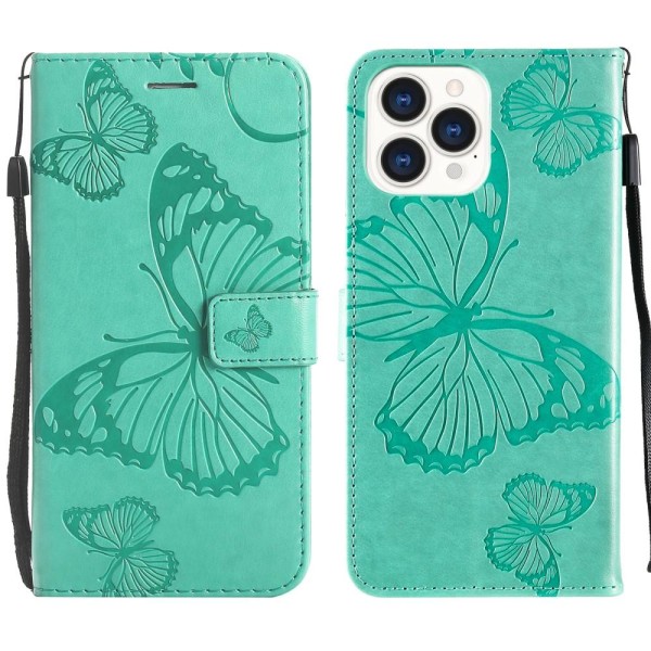 Butterflies Wallet Case iPhone 13 Pro - turkoosi