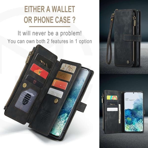 CASEME Konstläder Plånboksfodral för Samsung Galaxy S20 Plus - Svart