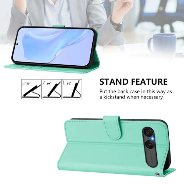 Sony Xperia 10 VII Plånboksfodral Solid Color Konstläder - Mintgrön Grön
