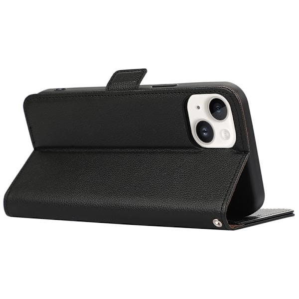ABEEL iPhone 15 Plus Plånboksfodral Konstläder RFID-Skydd Svart