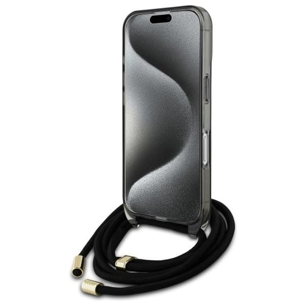 Guess Telefontaske til iPhone 16 MagSafe Crossbody Cord Script - Sort Black