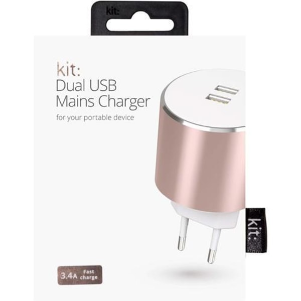 SARJA - PLATINUM Laturi 220V 2xUSB 3.4A - Rose Gold