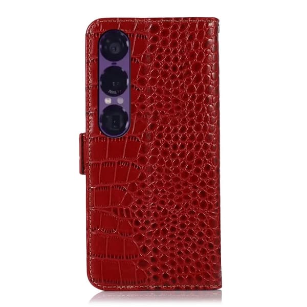 Sony Xperia 1 VII Äkta Läder Plånboksfodral Crocodile Texture - Röd
