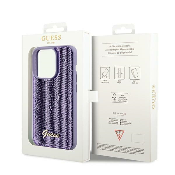 Guess telefontaske til iPhone 13 Pro Max MagSafe Sequin Script Metal - Lilla