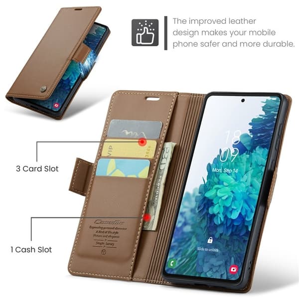 CASEME Plånboksfodral Konstläder för Samsung Galaxy S20 FE - Brun