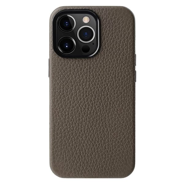 MELKCO Mobilskal till iPhone 13 Pro Äkta Läder + Mikrofiber + PC Grå