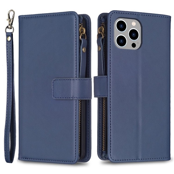 iPhone 15 Pro Max Plånboksfodral Zipper Flip - Blå Blå