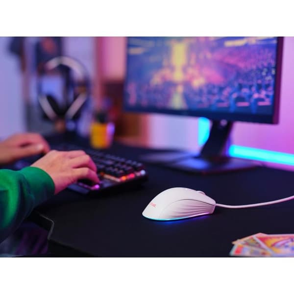 TRUST Gamingmus Ybar+ GXT 924 - Vit Vit