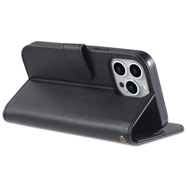 AZNS iPhone 15 Pro Plånboksfodral i Konstläder - Full skydd - Svart