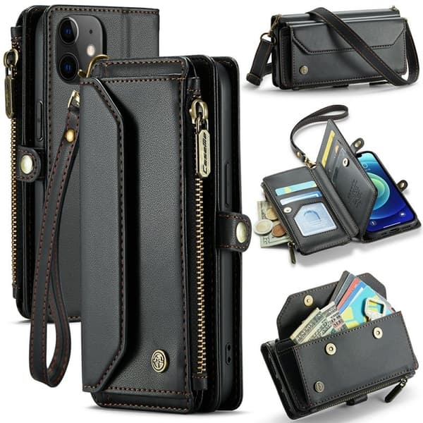 CASEME Plånboksfodral Konstläder för iPhone 12/12 Pro - Svart
