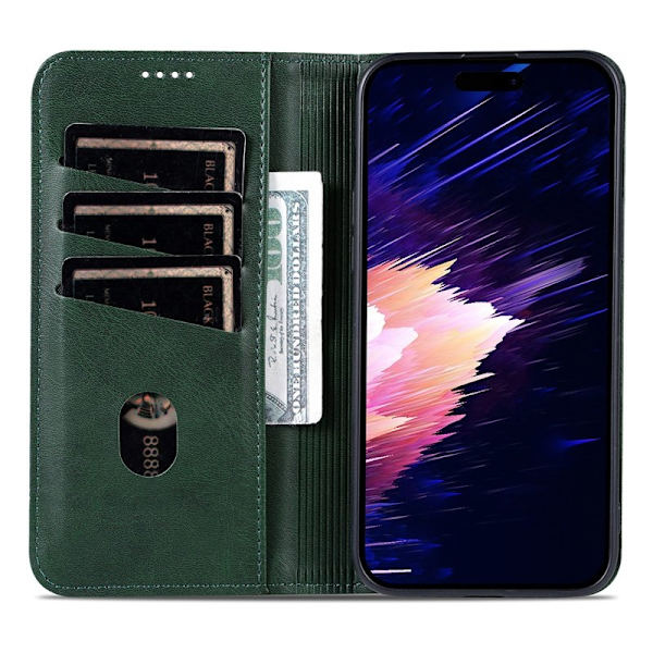 AZNS iPhone 17 Plånboksfodral Konstläder - Grön
