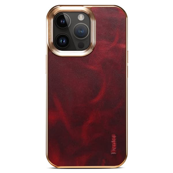 DENIOR Mobilskal till iPhone 16 Pro Äkta Läder Waxy Textur Röd