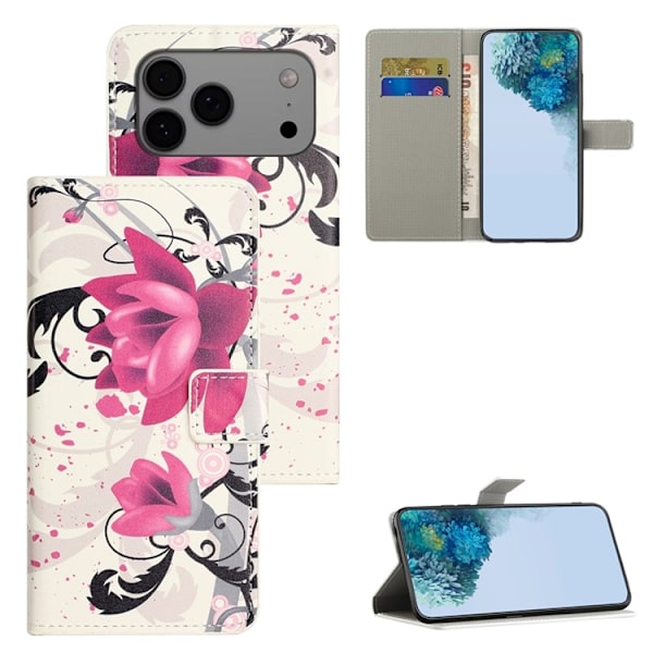 iPhone 17 Pro Plånboksfodral Pattern Print Konstläder - Lotus Rosa