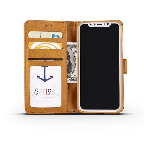 LC.IMEEKE Stand Plånboksfodral i Konstläder för iPhone X - Brun