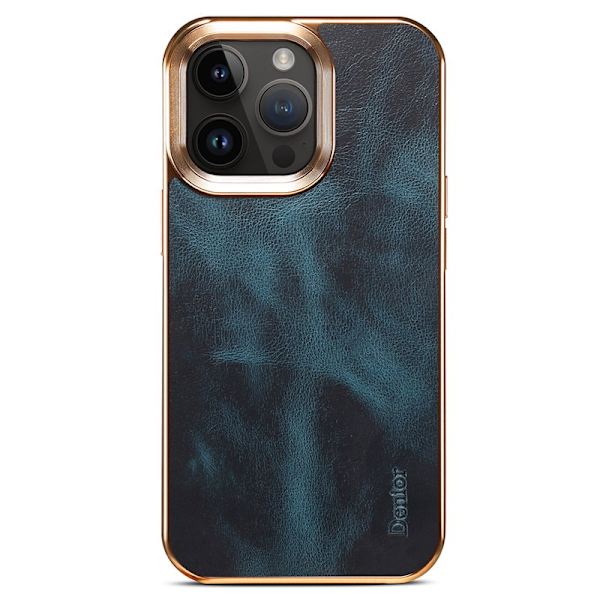 DENIOR Mobilskal till iPhone 16 Pro Äkta Läder Waxy Textur Blå