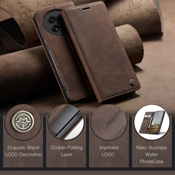 CASEME 013 Case OnePlus 13 Plånboksfodral Konstläder - Kaffe