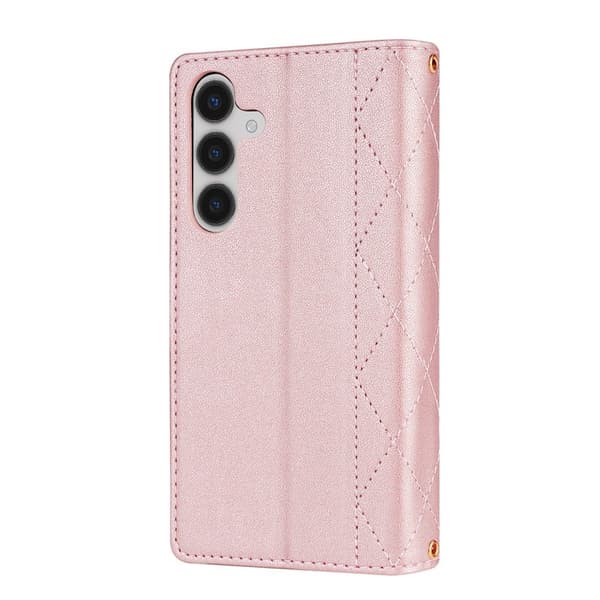 Samsung Galaxy S26 Plus Plånboksfodral Konstläder Rhombus - Roséguld