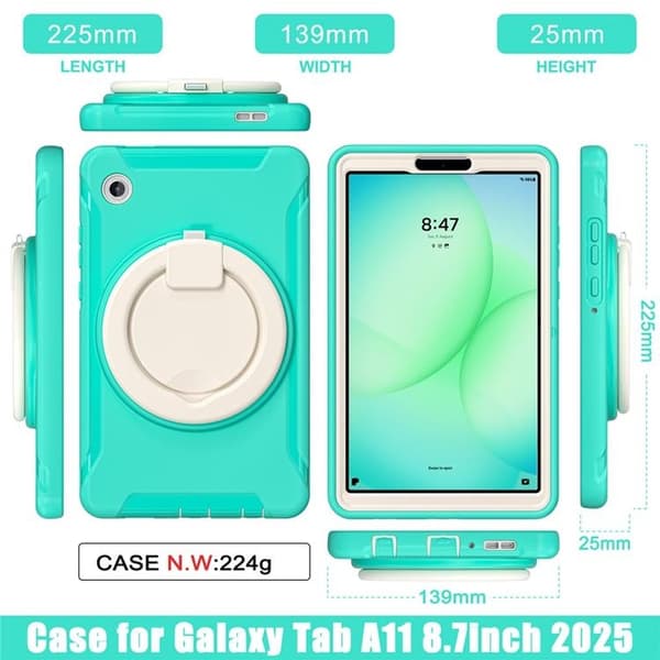 Mobilskal till Galaxy Tab A11 Rotary Kickstand Handle - Mintgrön Grön
