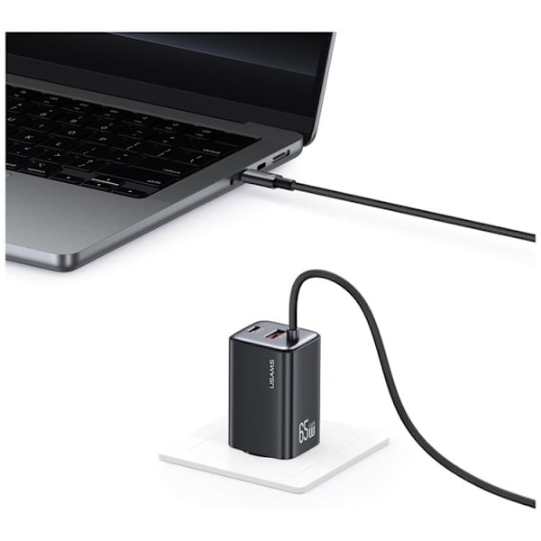USAMS Snabbladdare 65W 2xUSB-C 1xUSB-A GaN JC - Vit Vit