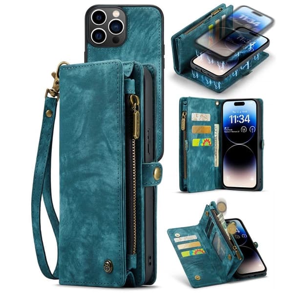 CASEME 008 Series iPhone 14 Pro Plånboksfodral Konstläder Blå