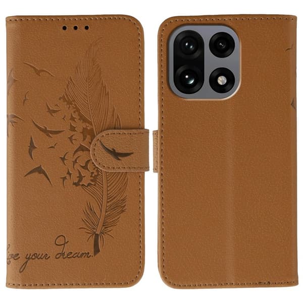OnePlus 15 5G Plånboksfodral Imprint PU Läder Brun