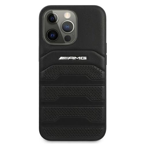 AMG Ægte Læder Debossed Lines Skal iPhone 13 Pro / 13 - Sort Black