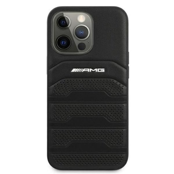 AMG Äkta Läder Debossed Lines Skal iPhone 13 Pro / 13 - Svart Svart