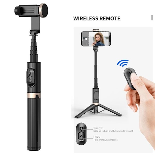 Utdragbart stativ Aluminiumlegering Bluetooth Selfiepinne Q12 - Rosa