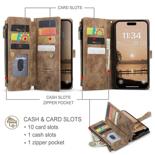 CASEME Konstläder Plånboksfodral för iPhone 17 Pro Max med Rem - Brun