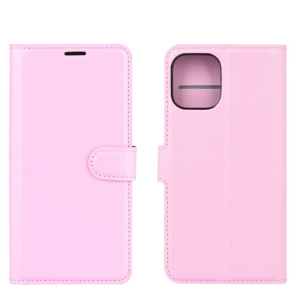 Litchi Läder Plånboksfodral iPhone 12 Mini - Rosa Rosa