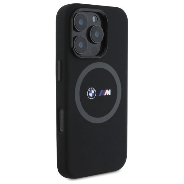 BMW telefontaske til iPhone 16 Pro Max MagSafe silikone trykt ring - sort Black