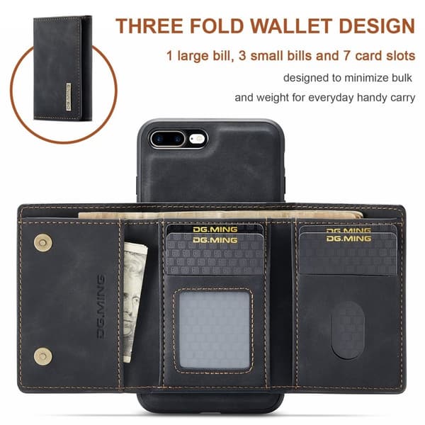 DG.MING M1 Kickstand Plånboksfodral Konstläder för iPhone 7/8 Plus - Svart