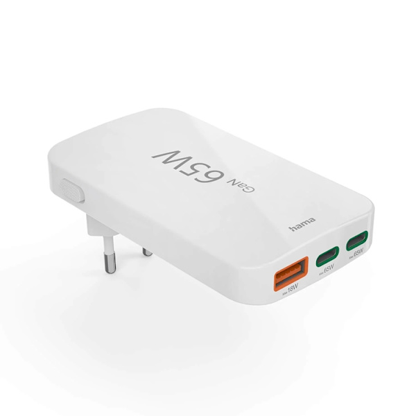 Hama Snabbladdare 65W 2xUSB-C 1xUSB-A Flat - Vit Vit