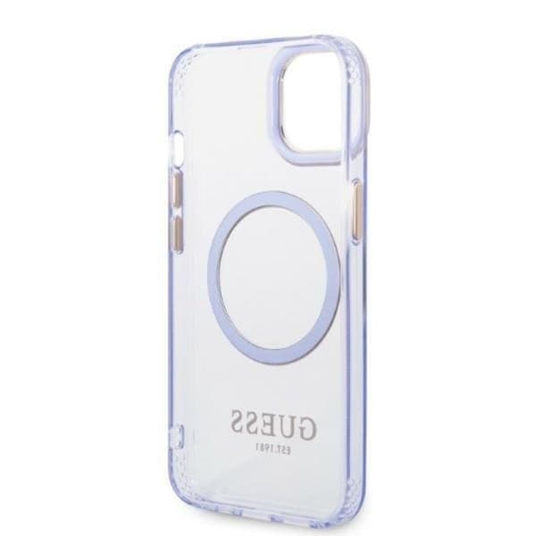 GUESS iPhone 14 Skal MagSafe Guld Outline Translucent - Lilla Lila