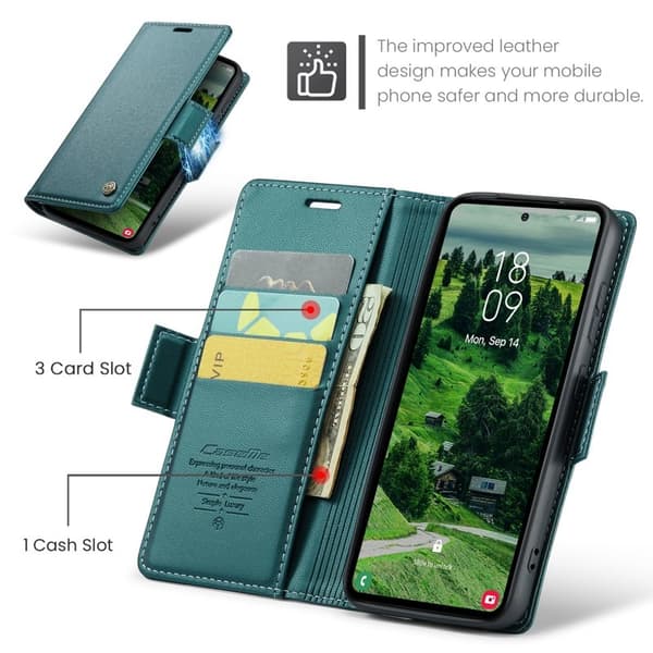 CASEME Plånboksfodral Konstläder för Samsung Galaxy S25+ - Grön