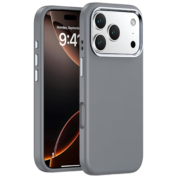 Mobilskal till iPhone 17 Pro med Metall Linsbåge Liquid Silikon - Grå Grå