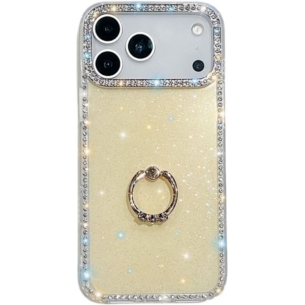 Mobilskal till iPhone 17 Pro Rhinestone Edge Ring Kickstand Gul