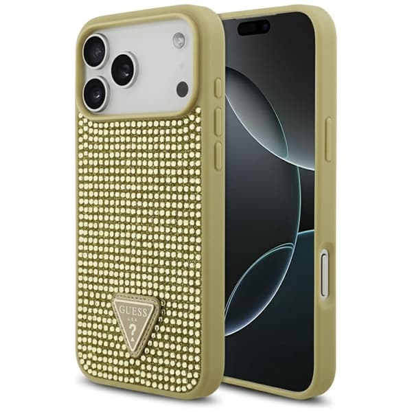 Guess Mobilskal till iPhone 17 Pro Rhinestone Triangle Logo - Guld Guld