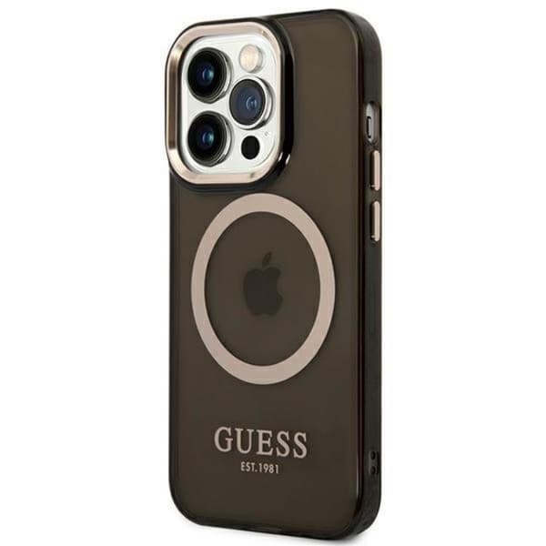 GUESS iPhone 14 Pro Max Skal Magsafe Gold Outline Translucent - Black