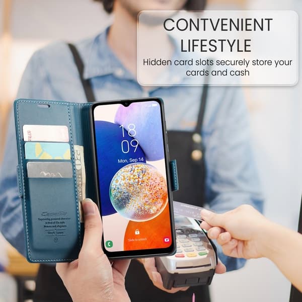 CASEME Plånboksfodral Konstläder för Samsung Galaxy A14 5G - Blå