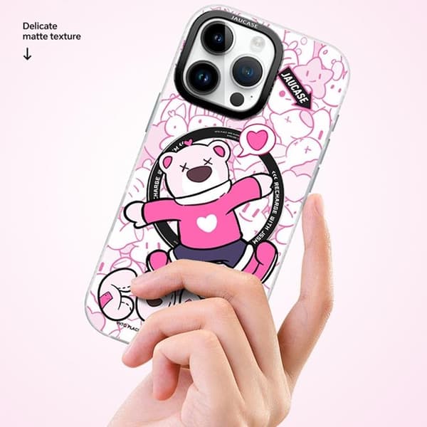 JAUCASE Mobilskal till iPhone 16 Pro MagSafe - Lying Bear Rosa