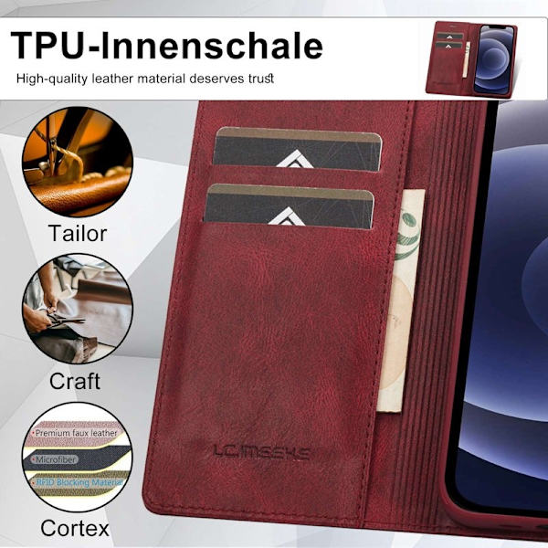 LC.IMEEKE iPhone 12 mini Plånboksfodral - Shockproof Konstläder - Röd
