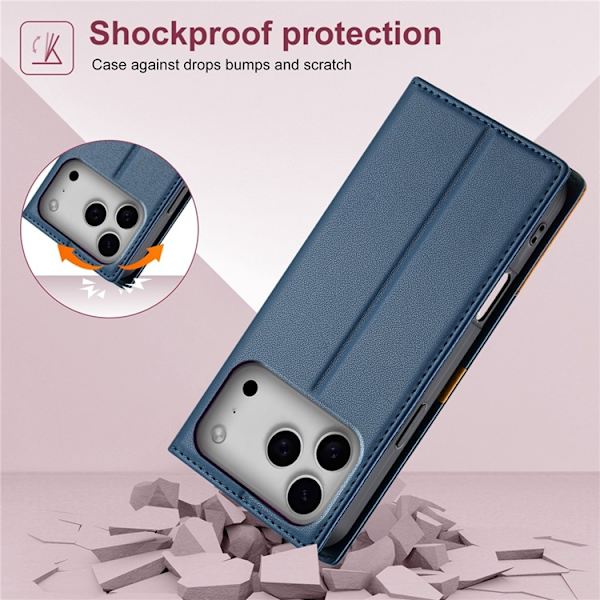N.BEKUS iPhone 17 Pro Max Konstläder Plånboksfodral RFID-Skydd P3 - Blå Blå