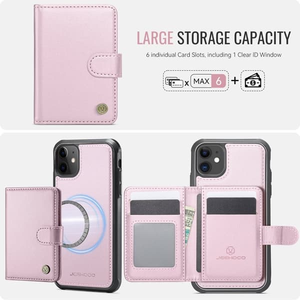 JEEHOOD J09 Mobilskal till iPhone 11 RFID Blocker Läder MagSafe - Rosa