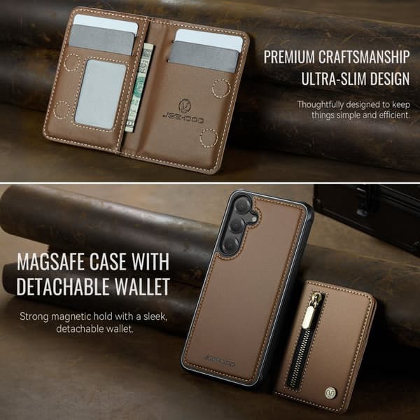 JEEHOOD Plånboksfodral för Samsung Galaxy S26 Plus Magnetiskt Konstläder - Brun