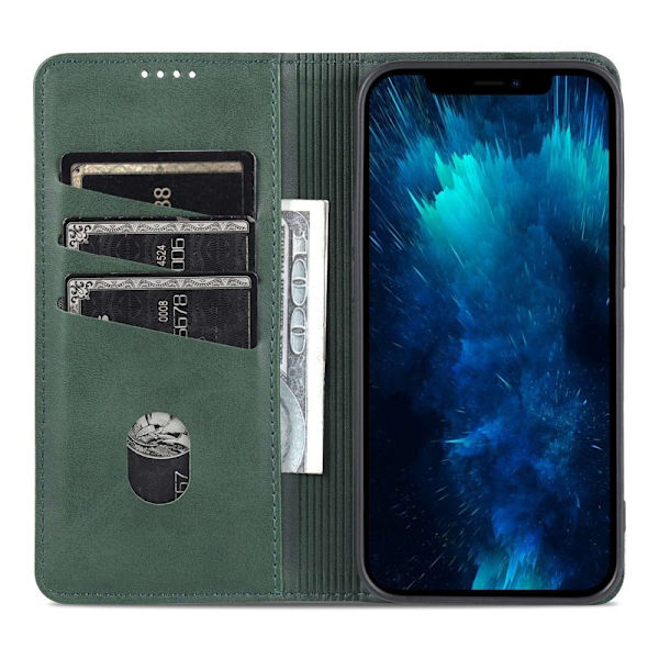 AZNS iPhone 14 Pro Max Plånboksfodral Konstläder - Grön