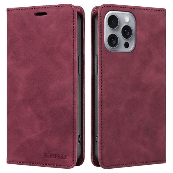 BETOPNICE 003 iPhone 16 Pro Max Plånboksfodral Konstläder - Röd